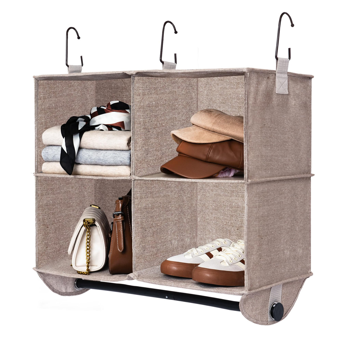 StorageWorks Hanging Closet Organizer with Rod, 4 Sections, 2 Tiers, White