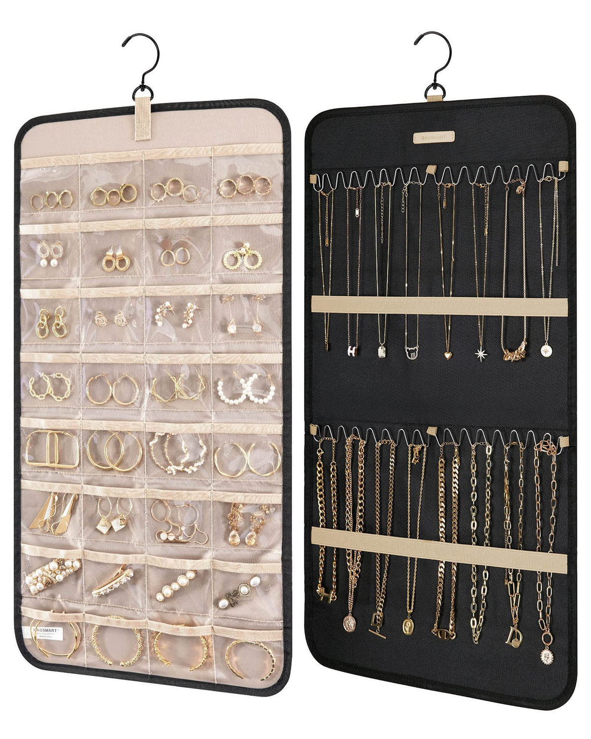 BAGSMART Hanging Jewelry Organizer Necklace/Earring/Ring 2-Sided L Black