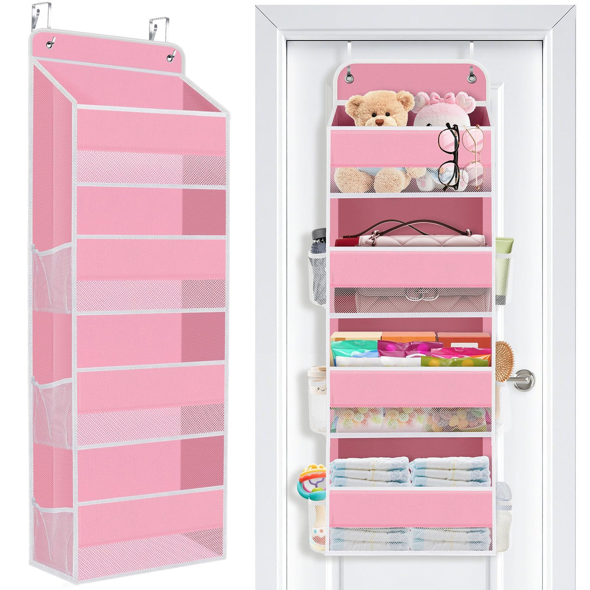 Over the Door Organizer, 4 Large Pocket Hanging Storage with 40lb Capacity