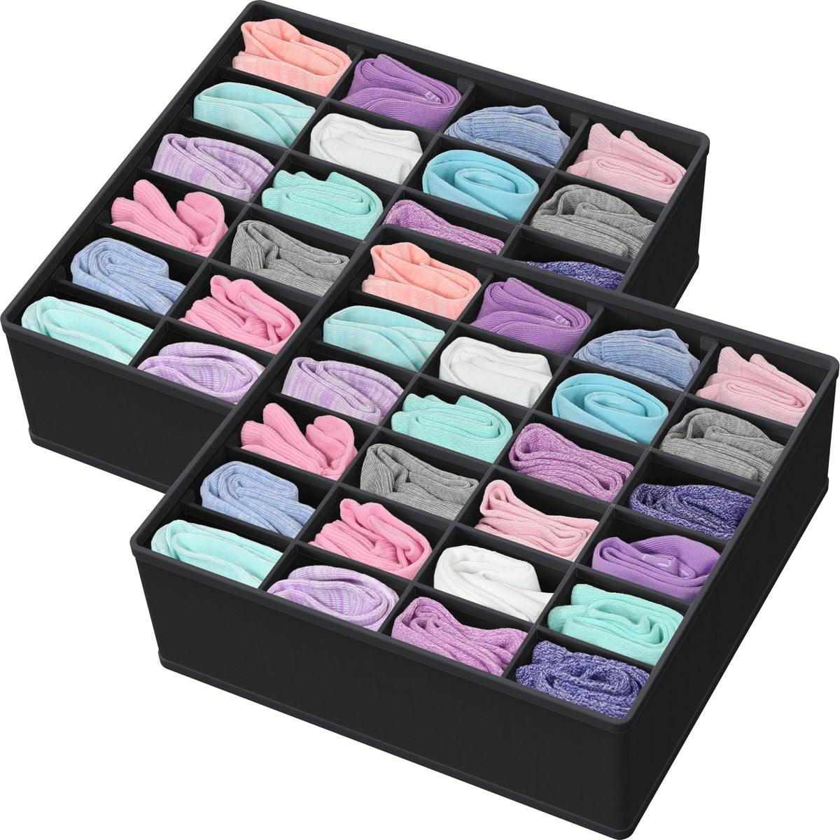Simple Houseware Sock Drawer Organizer, 3 Pack, Black