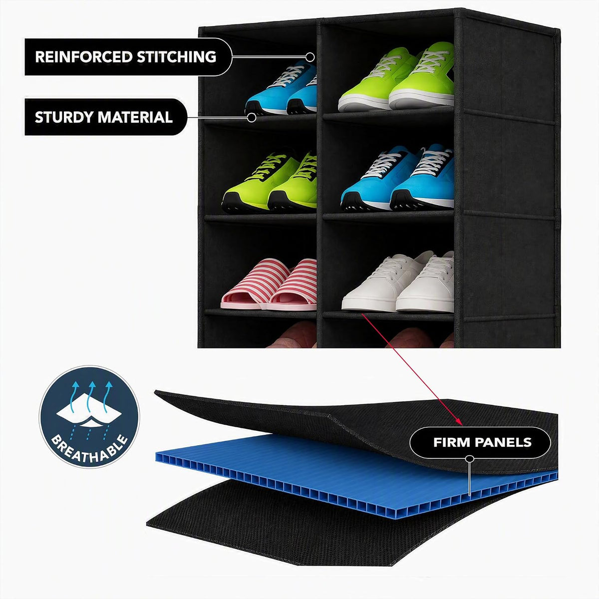 Hanging Shoe Organizer for Closet - 20 Wider Sections Closet Shoe Storage Rack, Sturdy Shoe Holder for Shoes Clothes Shirts, Reinforced Support Panels & Stainless Steel Frame