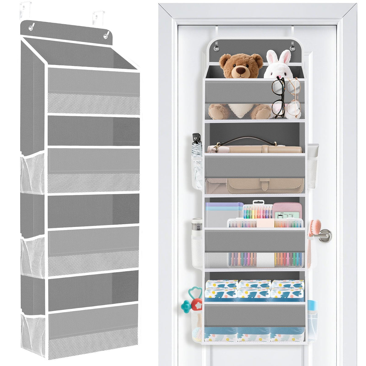 Over the Door Organizer, 4 Large Pocket Hanging Storage with 40lb Capacity