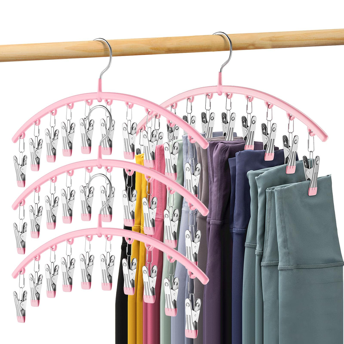Volnamal Legging Organizer for Closet,2 Pack Metal Yoga Pants Hangers w/10 Clips Hold 20 Leggings,Space Saving Hanging Closet Organizer Clothes Hanger College Dorm Essentials Apartment Essential,Black