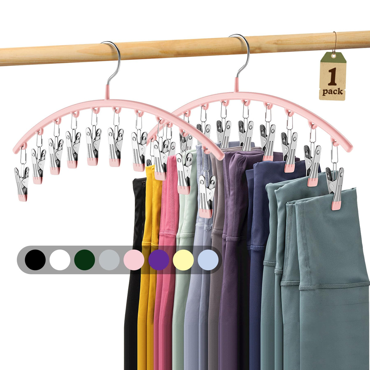 Volnamal Legging Organizer for Closet,2 Pack Metal Yoga Pants Hangers w/10 Clips Hold 20 Leggings,Space Saving Hanging Closet Organizer Clothes Hanger College Dorm Essentials Apartment Essential,Black