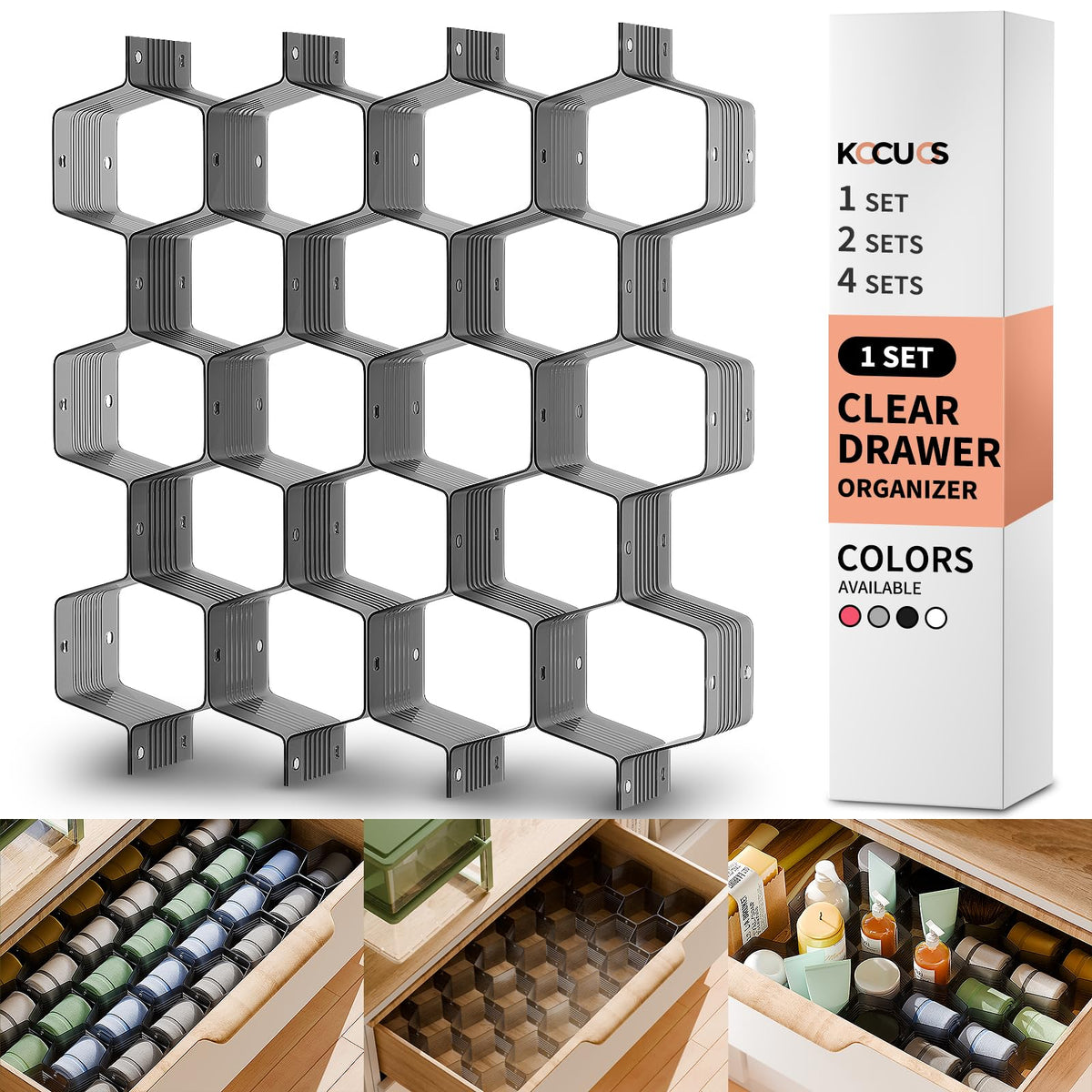Honeycomb Separator Adjustable Drawer Organizer Divider for Underwear Belt-Scarf Socks Organizer (White(1pc))