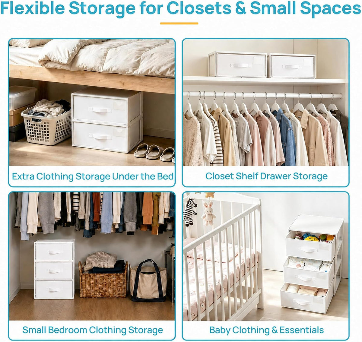 Vtopmart 2 Pack Closet Drawer Organizer, Stackable Fabric Drawers, White