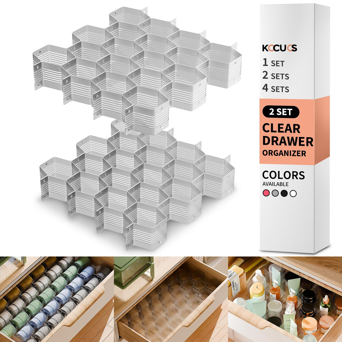 Honeycomb Separator Adjustable Drawer Organizer Divider for Underwear Belt-Scarf Socks Organizer (White(1pc))