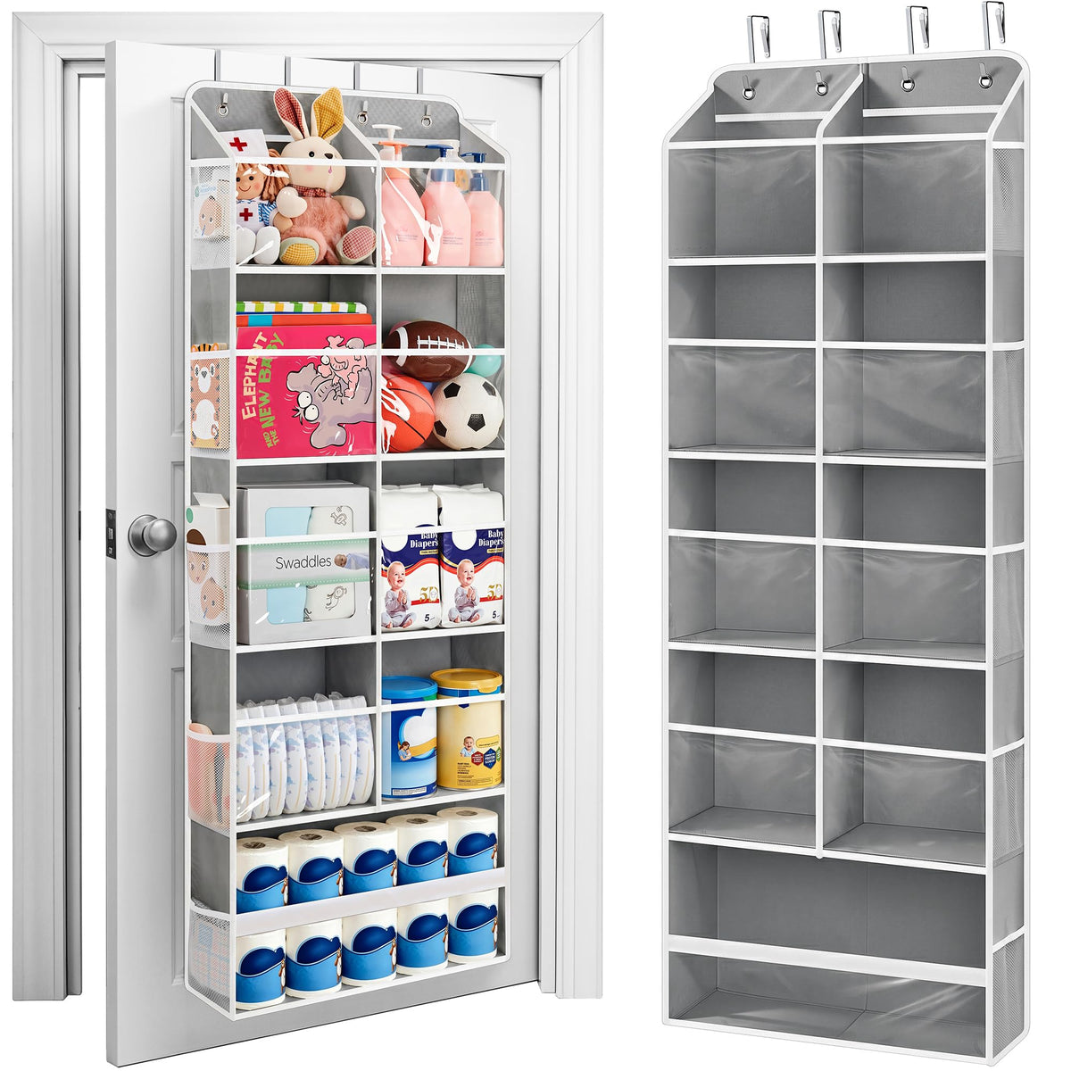 JARLINK Over the Door Organizer for Bedroom, Pantry, Bathroom, 5 Shelf Grey