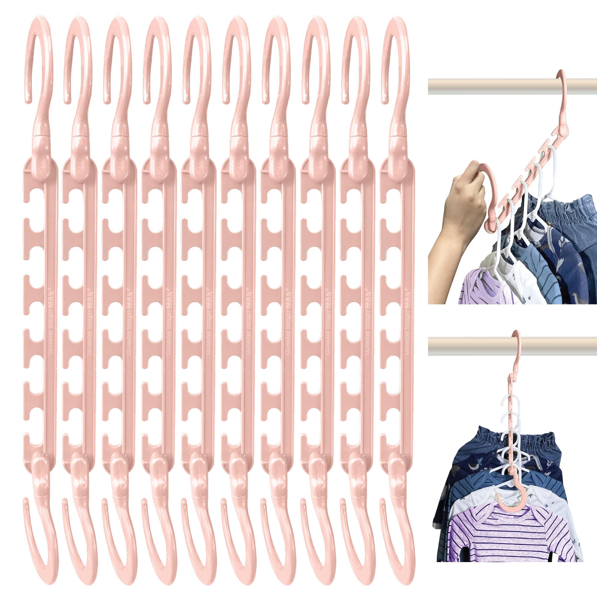 Wonder Hanger Max Space Saving Closet Hangers, 10-Pack, 360° Swivel, Grey