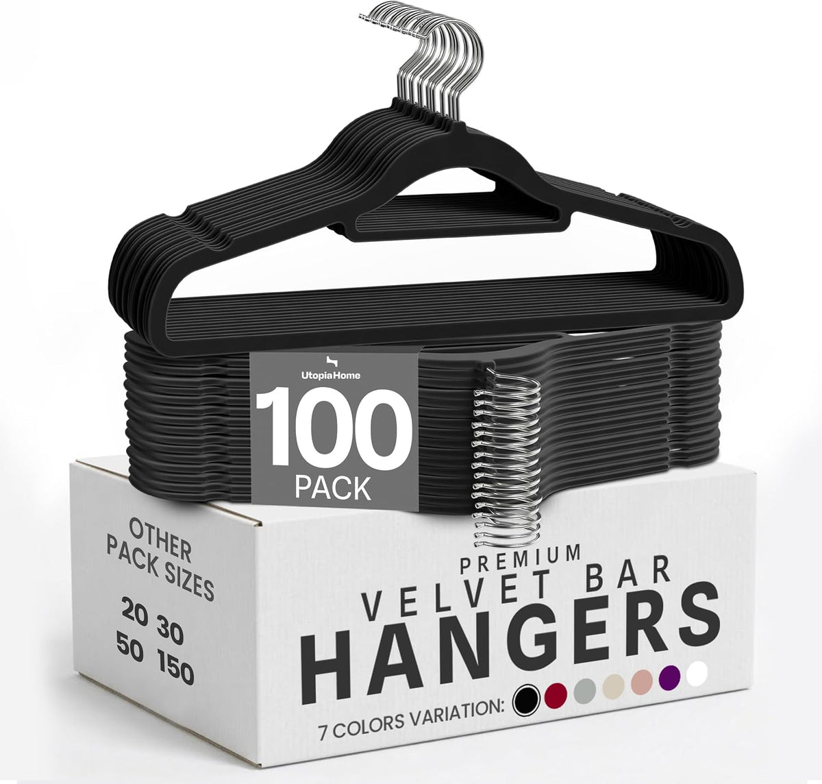 Utopia Home Velvet Hangers 100 Pack – Premium Hangers with Tie Bar - Black