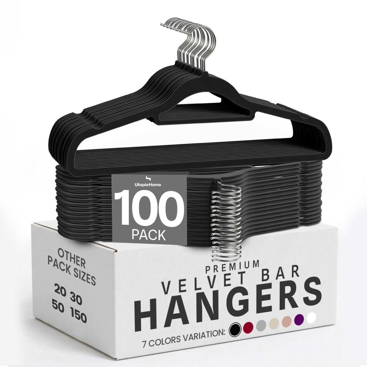 Utopia Home Velvet Hangers 100 Pack – Premium Hangers with Tie Bar - Black