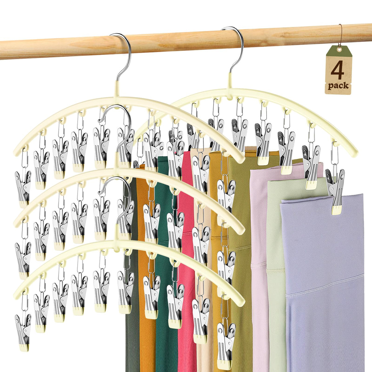 Volnamal Legging Organizer for Closet,2 Pack Metal Yoga Pants Hangers w/10 Clips Hold 20 Leggings,Space Saving Hanging Closet Organizer Clothes Hanger College Dorm Essentials Apartment Essential,Black