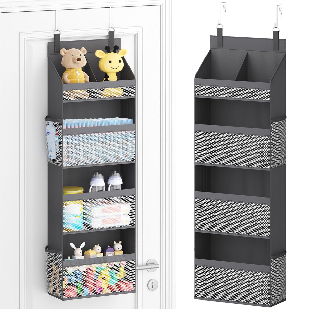 Lifewit 4 Tier Over the Door Organizer, Diaper Hanging Storage, Gray