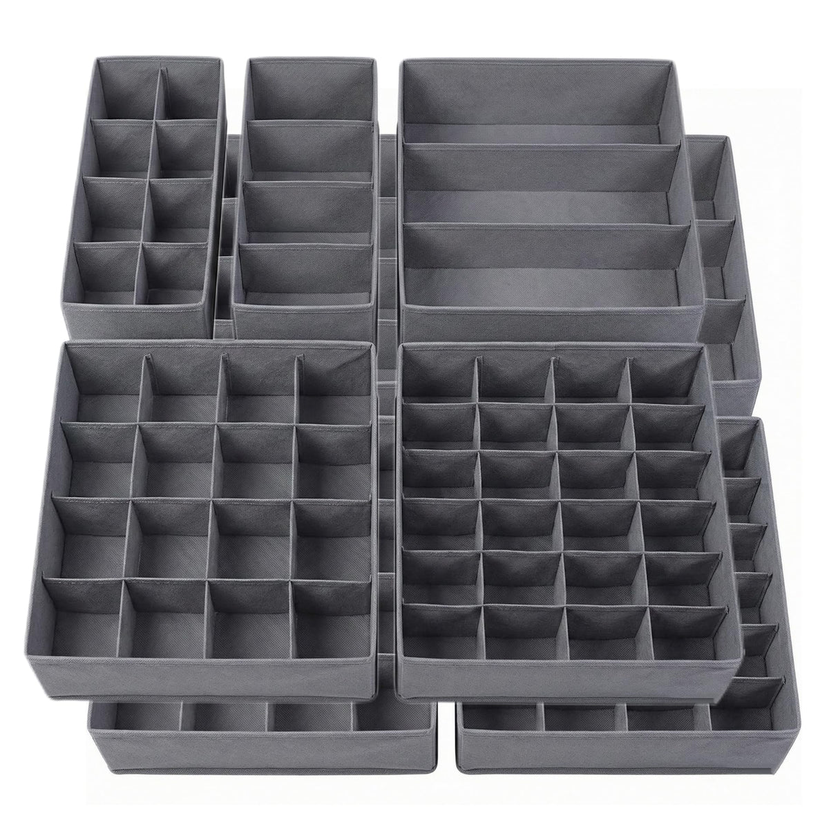 Lourome Underwear Drawer Organizer, 5-Pack, for Socks, Bras, Tie, Grey