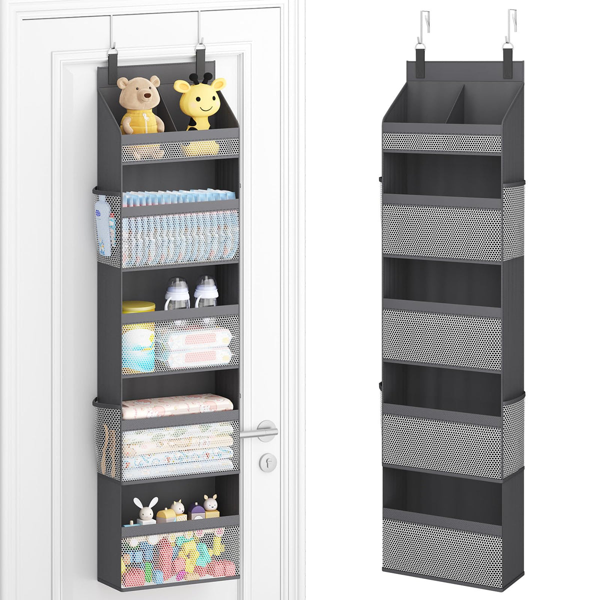 Lifewit 4 Tier Over the Door Organizer, Diaper Hanging Storage, Gray