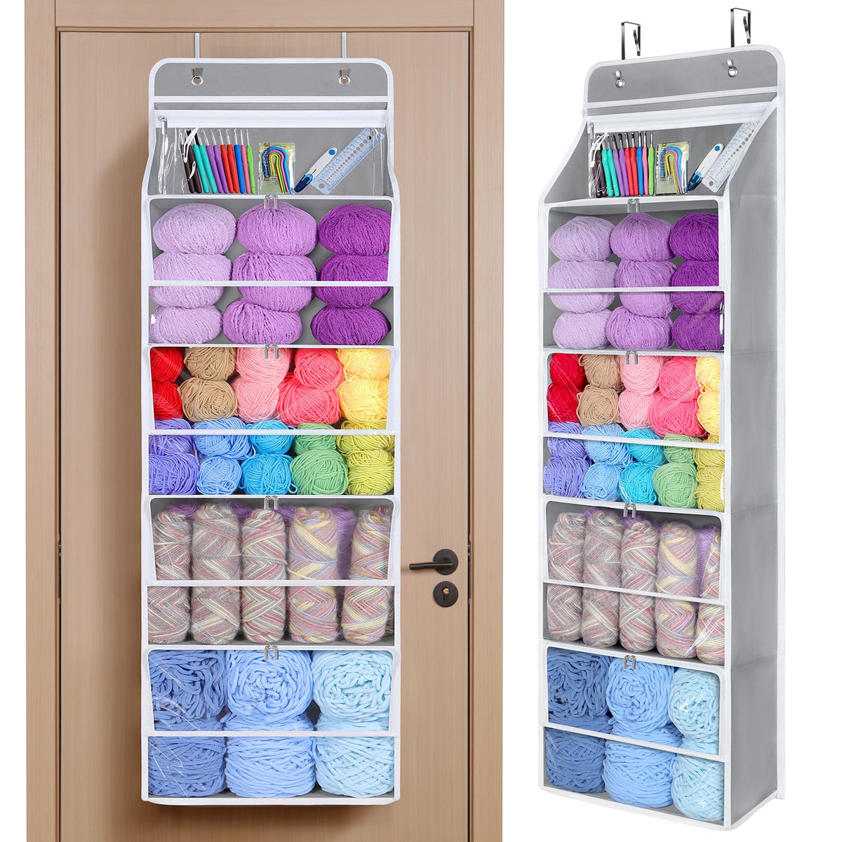 Univivi Hanging Yarn Storage Organizer, 6 Tiers Yarn Storage, Clear White