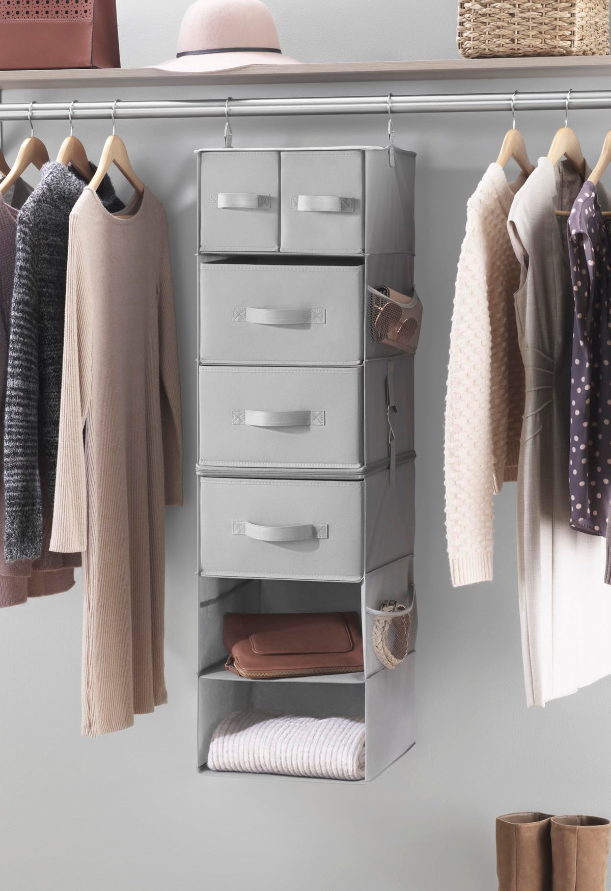 Whitmor 5 Section Closet Organizer - Hanging Shelves with Sturdy Metal Frame
