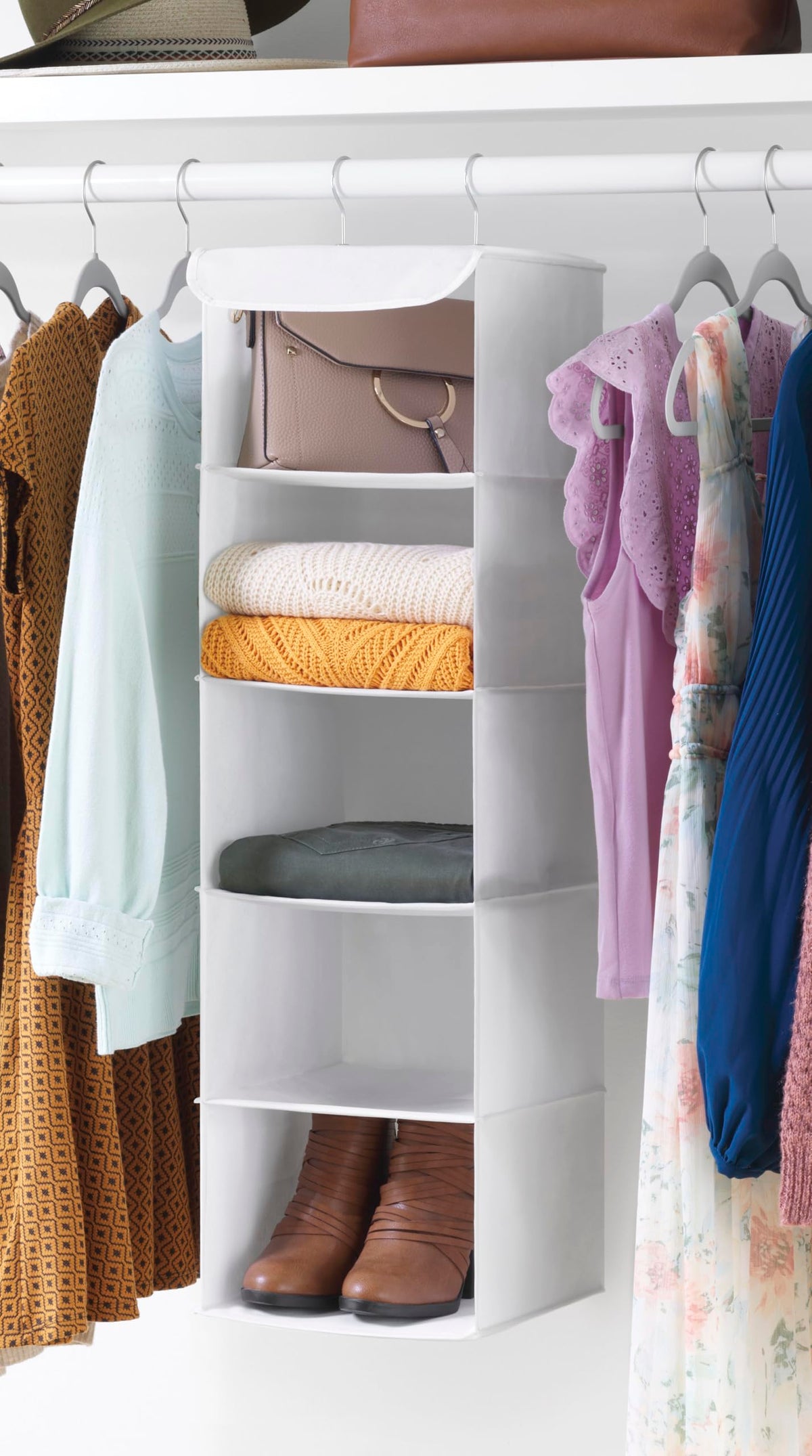Whitmor 5 Section Closet Organizer - Hanging Shelves with Sturdy Metal Frame