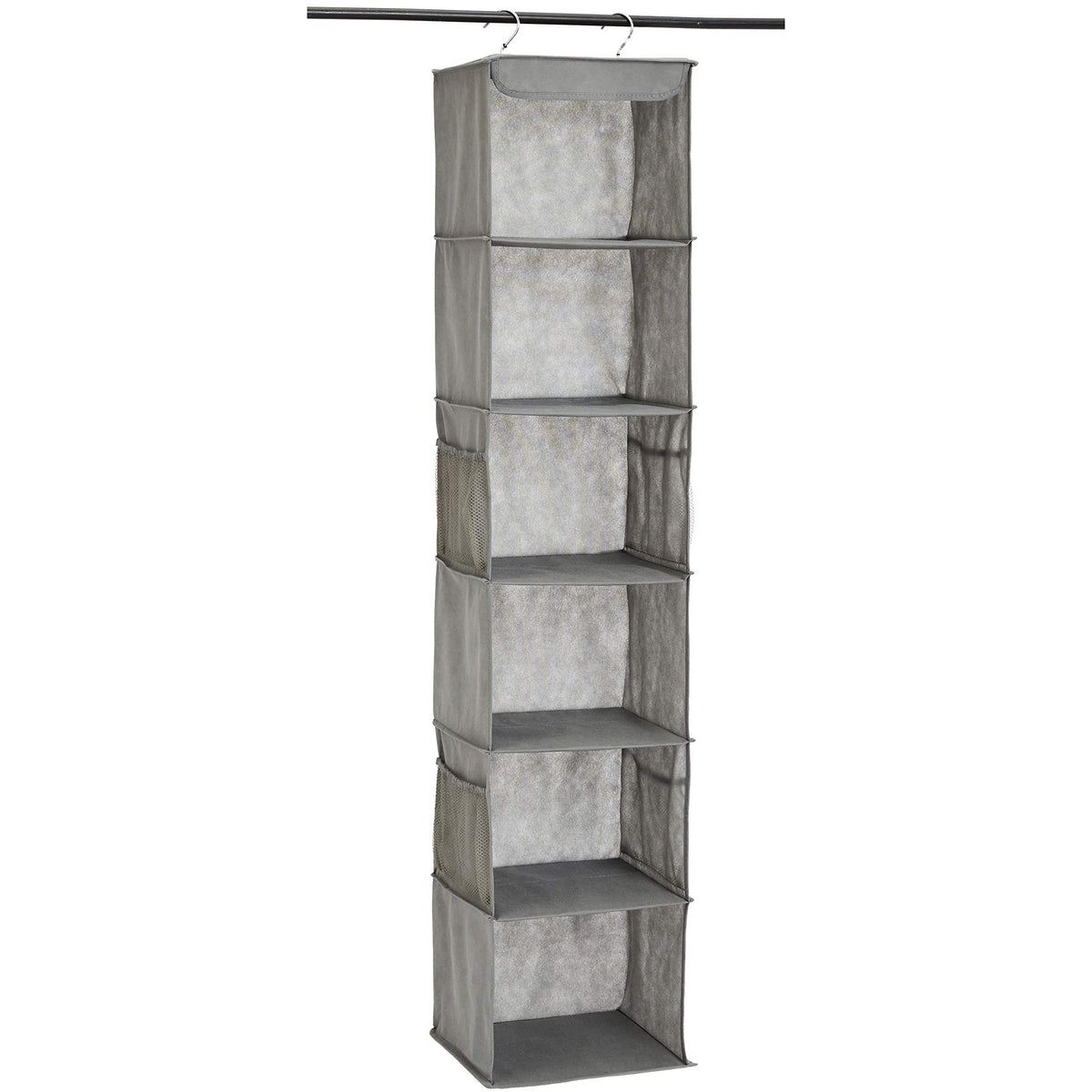 Amazon Basics 6-Tier Hanging Closet Shelf Organizer with Pockets, Clothes Storage for Sweaters and Clothing, 12" W x 9" L x 8.5" H, Grey