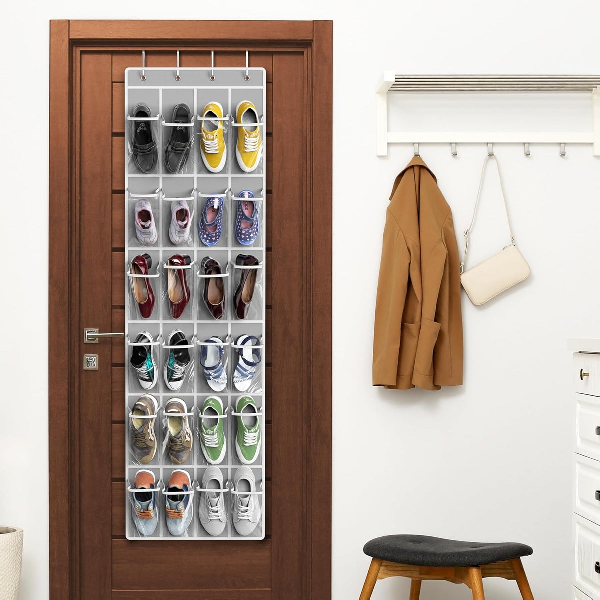Simple Houseware 24 Pockets Clear Over the Door Shoe Organizer, Gray