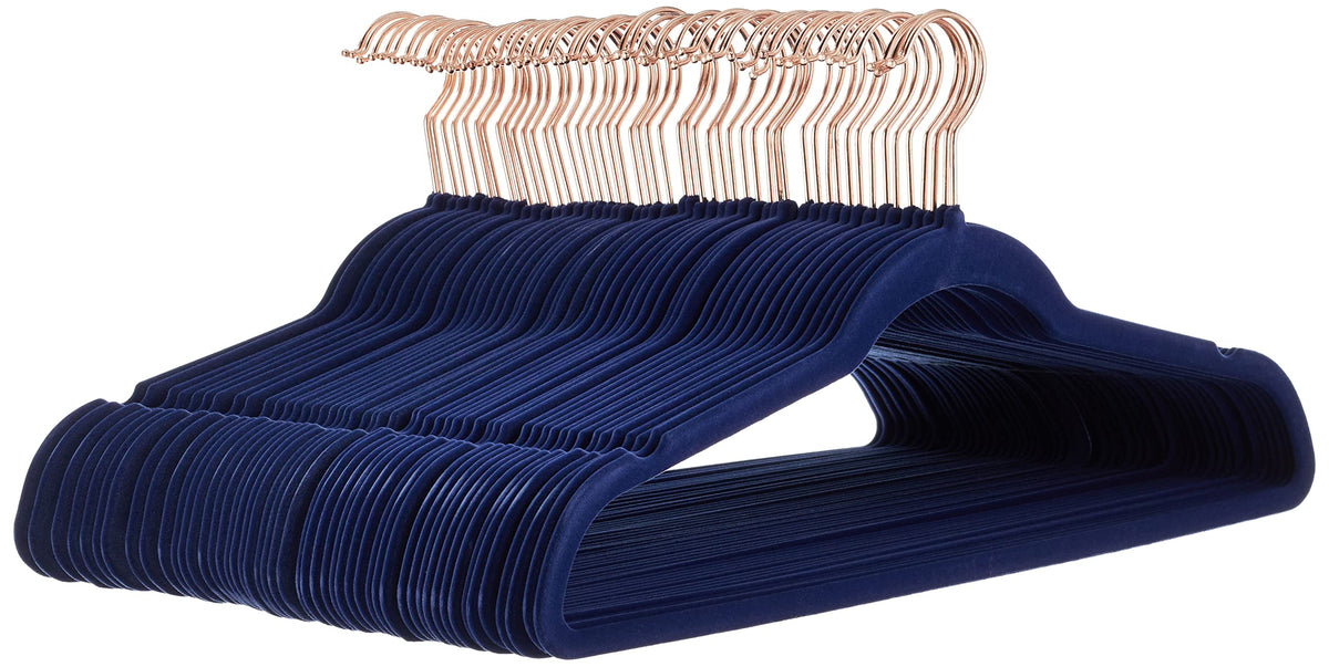 Amazon Basics Slim Velvet Non-Slip Space Saving Suit Clothes Hangers, Closet Organizer, Black, 50-Pack