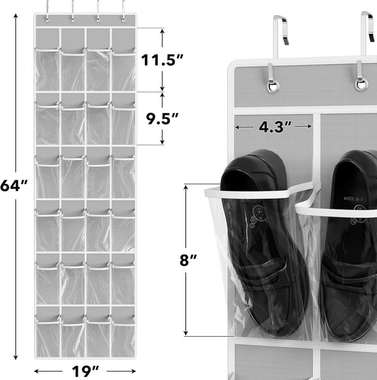 Simple Houseware 24 Pockets Clear Over the Door Shoe Organizer, Gray
