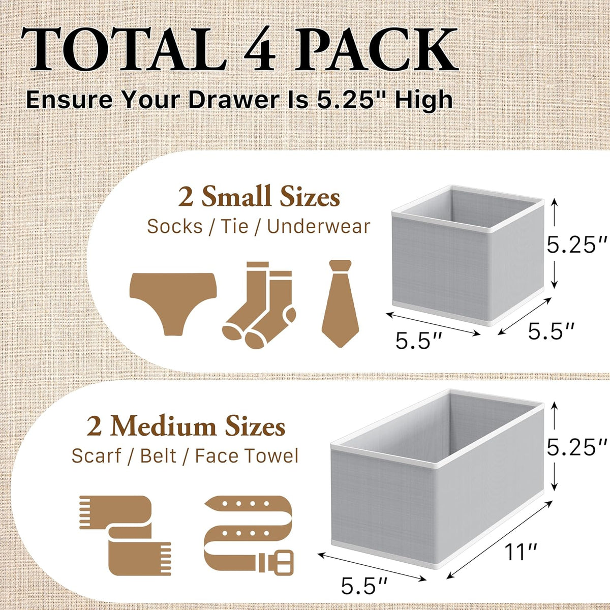 Simple Houseware Underwear Drawer Organizer, Set of 4, Gray