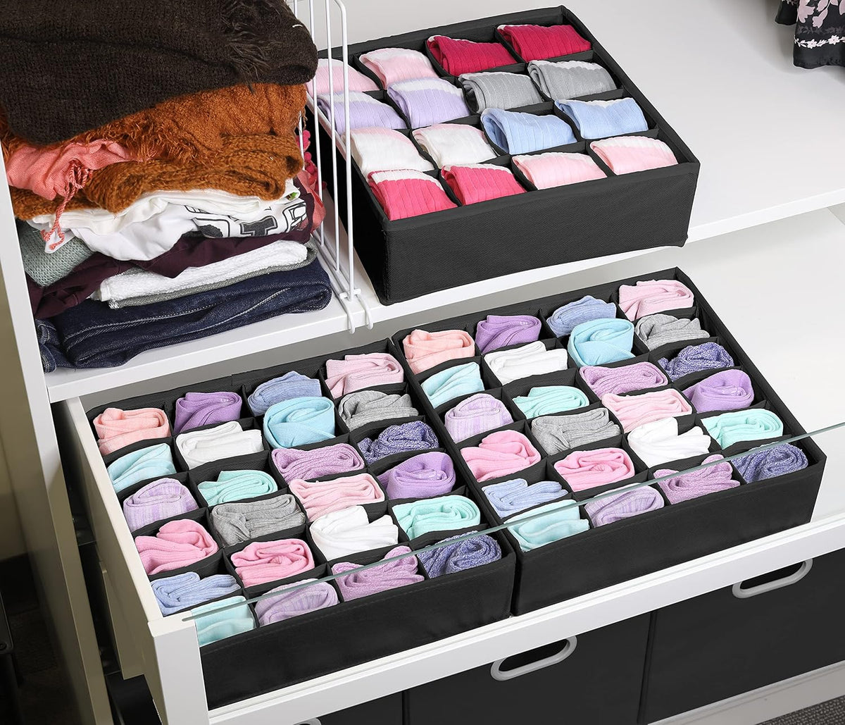Simple Houseware Sock Drawer Organizer, 3 Pack, Black