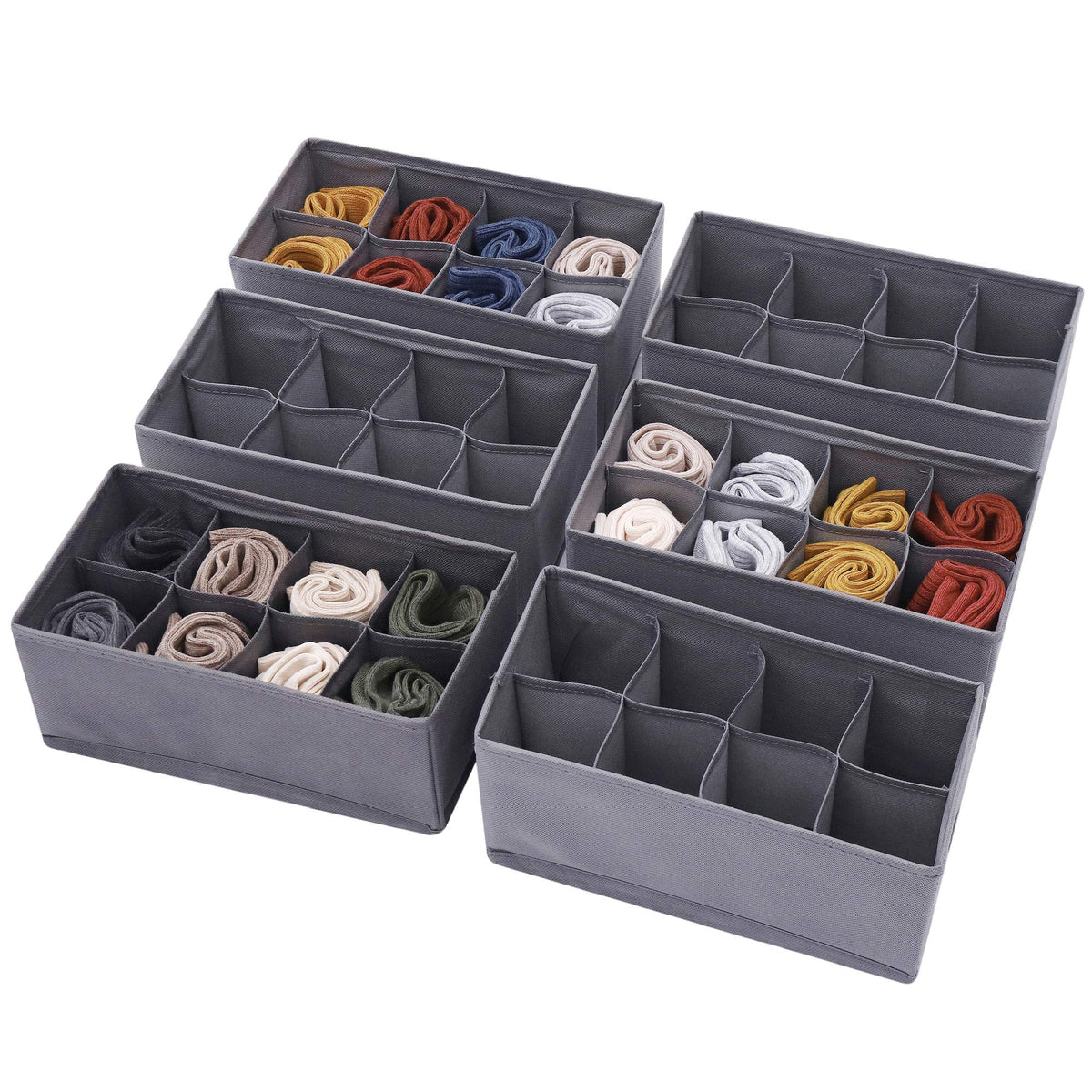 DIOMMELL 6 Pack Foldable Cloth Storage Box Closet Dresser Drawer Organizer Fabric Baskets Bins Containers Divider for Clothes Underwear Socks Lingerie Clothing, Dark Grey 00-0600