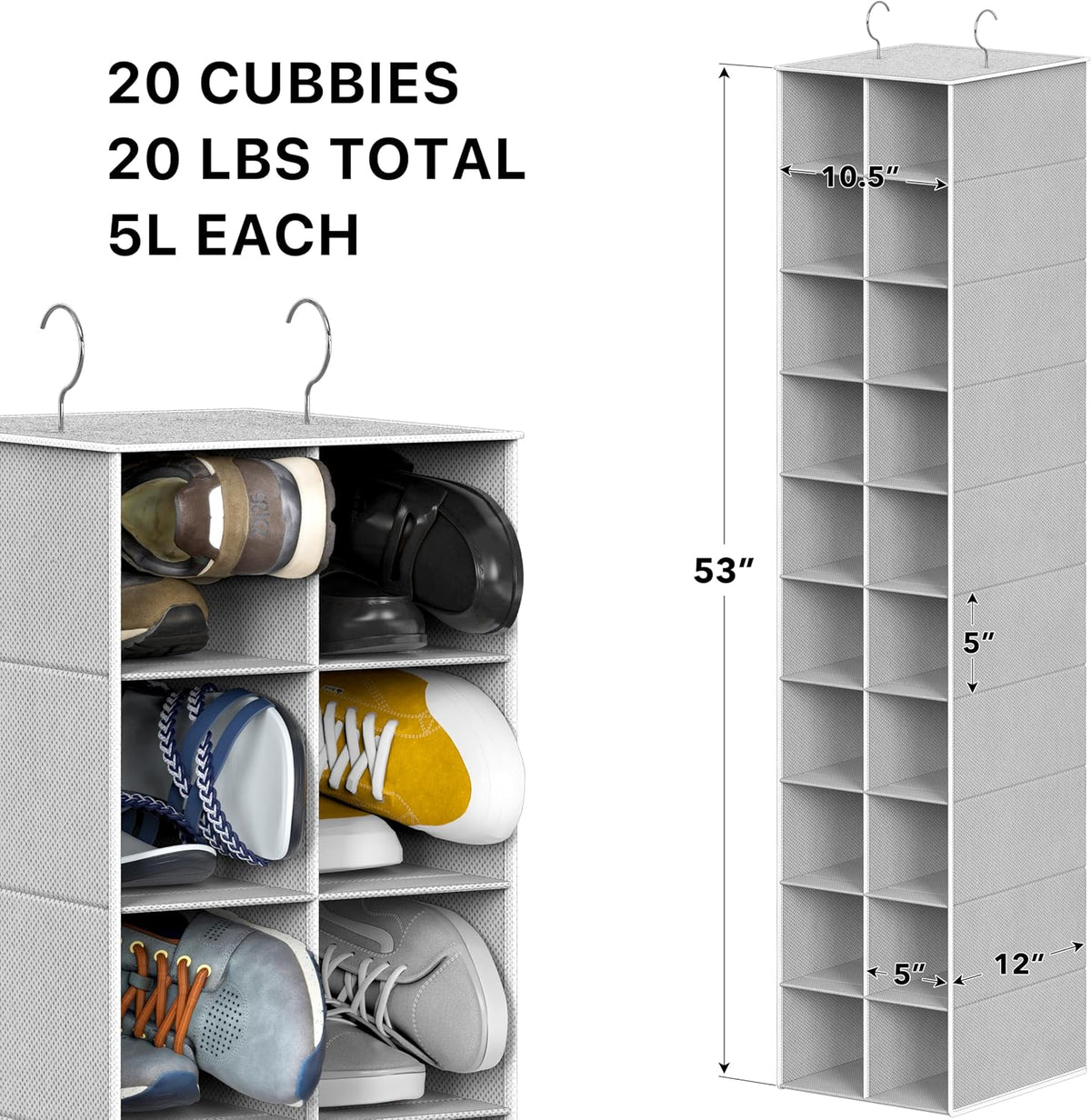 Simple Houseware 20 Section Shelves Hanging Shoes Organizer, Gray