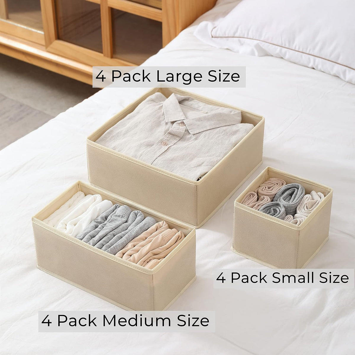 Fordonral 12 Pack Drawer Organizer Clothes, Foldable Fabric Dresser Organizer Closet Organizers and Storage Box for Underwear,Folded Clothes,Baby Clothing,Socks,Bra,Towels,Ties(12 Pack,Beige)