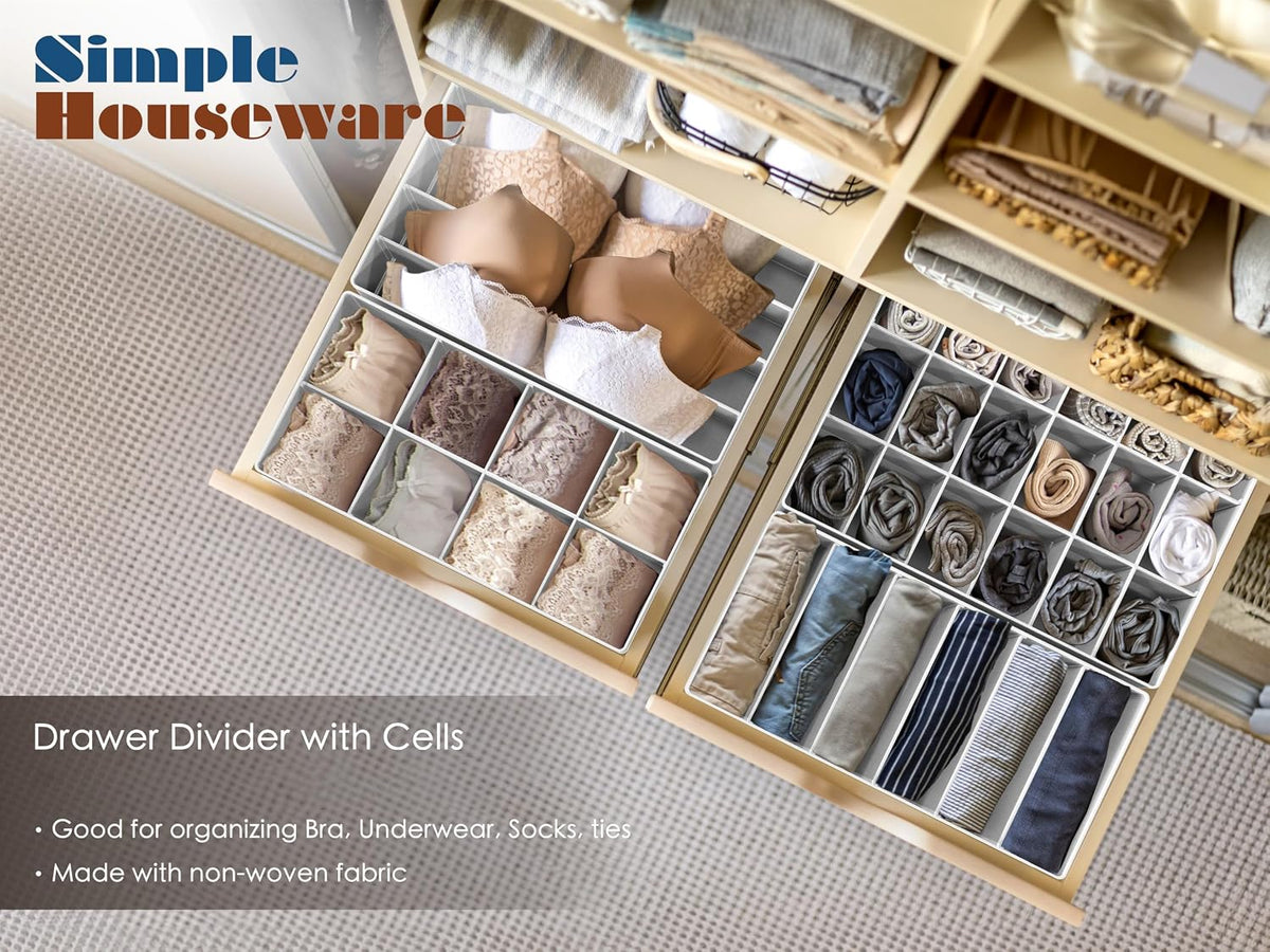 Simple Houseware 4-Pack Drawer Organizer Set for Underwear/Socks/Bra, Gray
