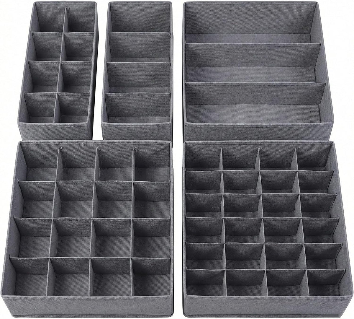 Lourome Underwear Drawer Organizer, 5-Pack, for Socks, Bras, Tie, Grey