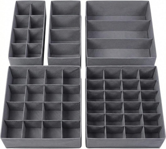 Lourome Underwear Drawer Organizer, 5-Pack, for Socks, Bras, Tie, Grey