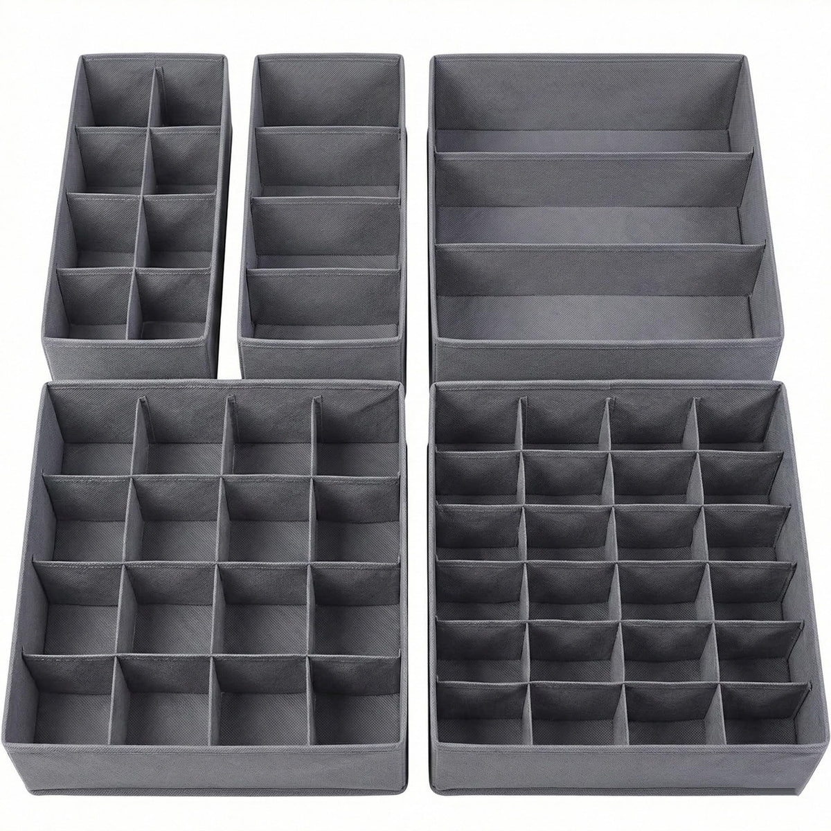 Lourome Underwear Drawer Organizer, 5-Pack, for Socks, Bras, Tie, Grey