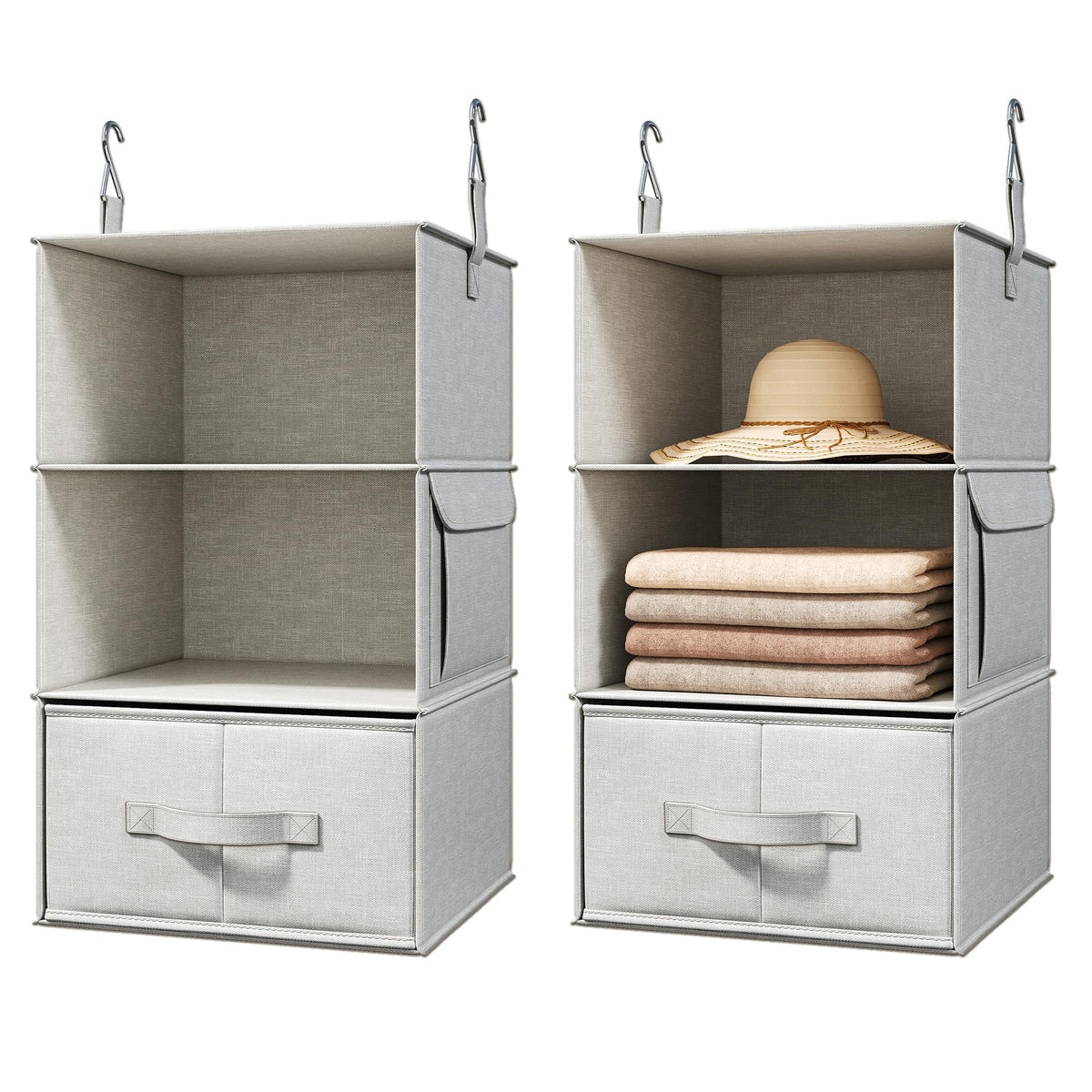 6-Shelf Hanging Closet Organizer with 3 Drawers, Separable, Silver Gray