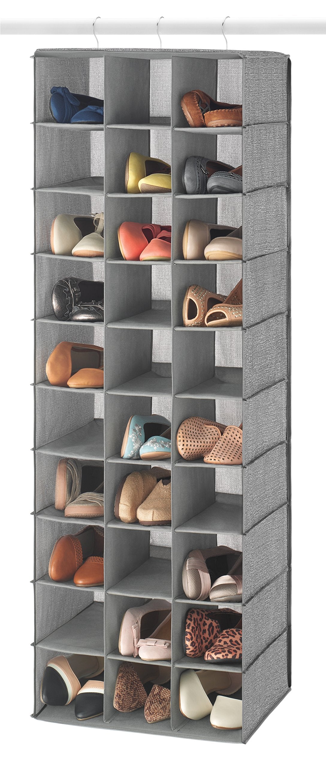 Whitmor 30 Sections Hanging Clothes Closet Shoe Organizer, Space Saving Breathable Fabric Shoe Storage for Bedroom, Laundry, Dorm, Crosshatch Gray