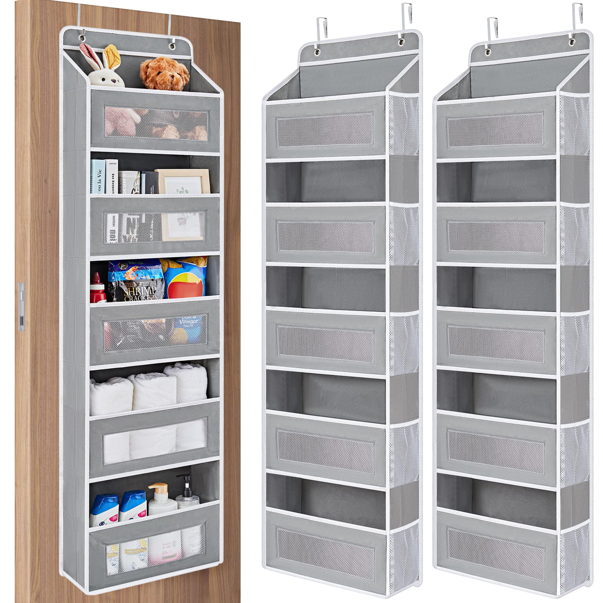 JARLINK Over the Door Organizer for Bedroom, Pantry, Bathroom, 5 Shelf Grey