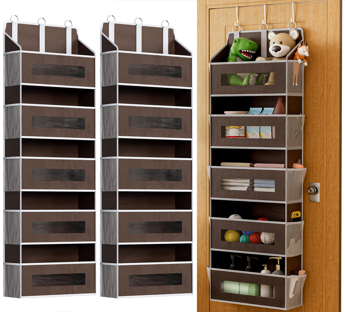 2 Pack 5 Tier Over the Door Organizer for Bathroom, Bedroom, Pantry, Grey