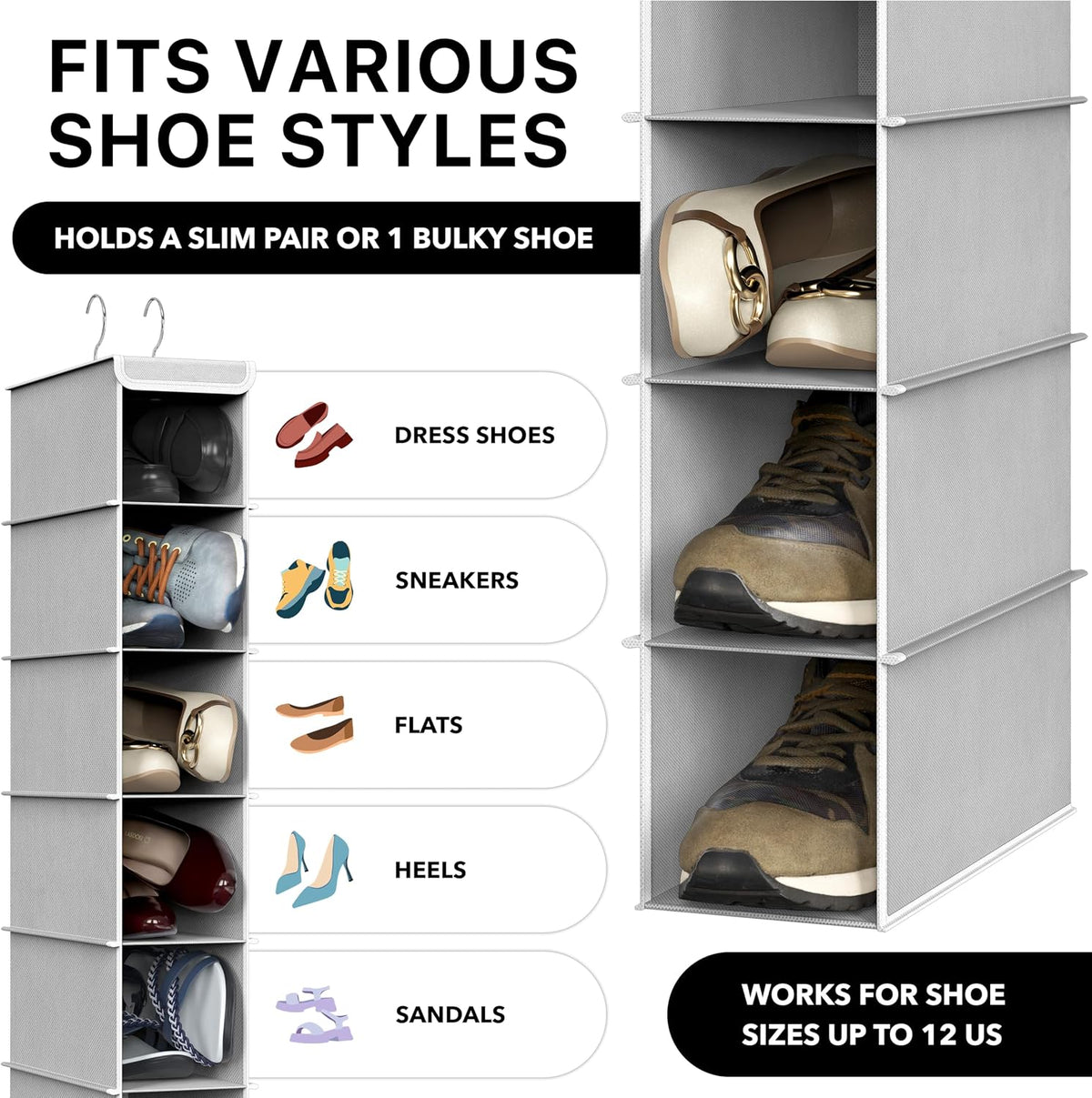 Simple Houseware 10 Shelves Closet Hanging Shoe Organizer, Gray