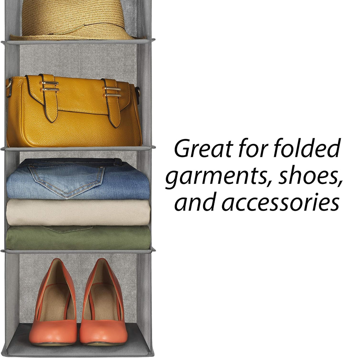 Whitmor 5 Section Closet Organizer - Hanging Shelves with Sturdy Metal Frame