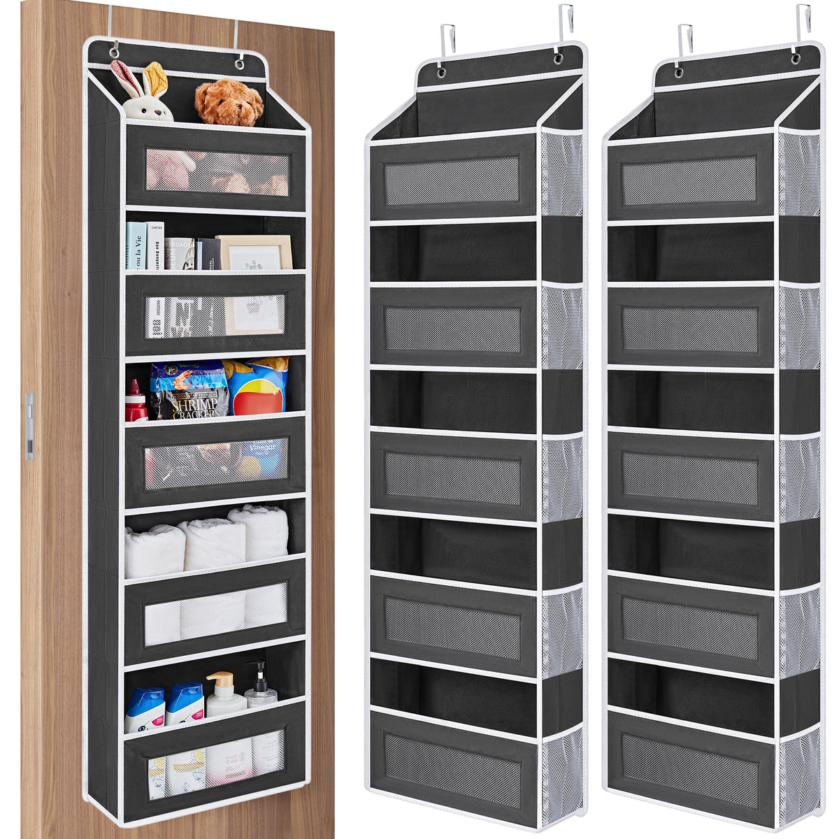 JARLINK Over the Door Organizer for Bedroom, Pantry, Bathroom, 5 Shelf Grey