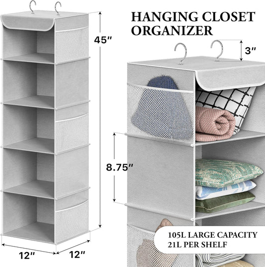 Simple Houseware 5 Shelf Hanging Closet Organizer, Gray
