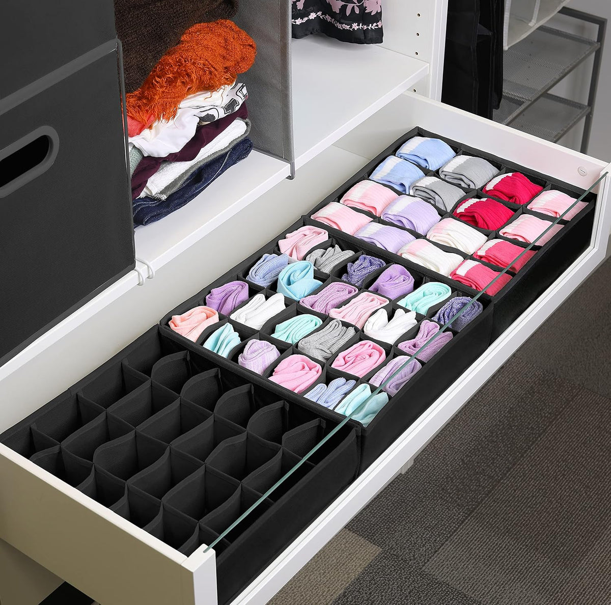 Simple Houseware Sock Drawer Organizer, 3 Pack, Black