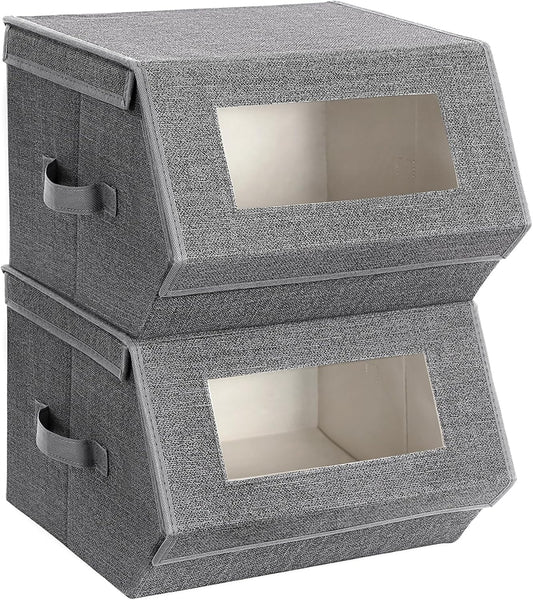 SONGMICS Stackable Storage Bins, Set of 2, with Lids and Front Windows