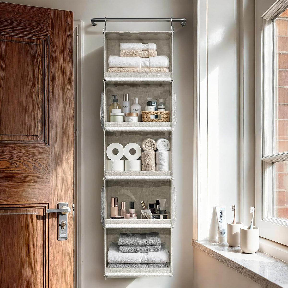 Vailando 5-Shelf Hanging Closet Organizer with Clear Dust Covers, Gray