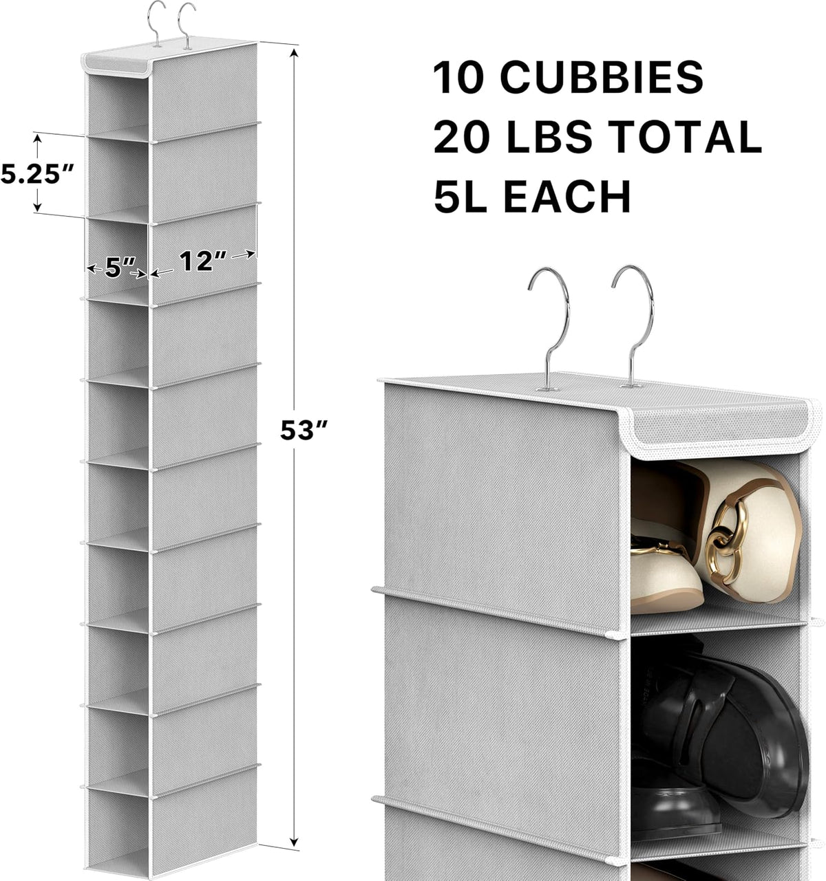 Simple Houseware 10 Shelves Closet Hanging Shoe Organizer, Gray